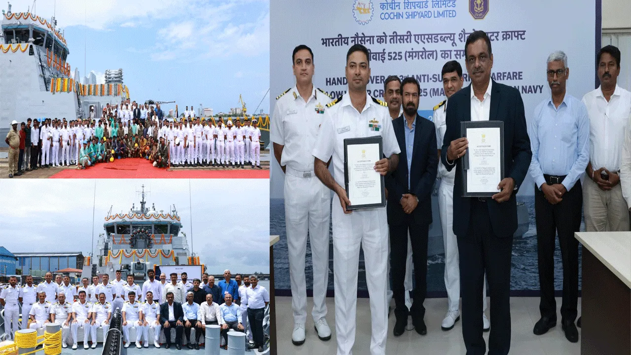 ‘Mangrol’, the third Anti-Submarine Warfare Shallow Water Craft built by Cochin Shipyard Limited