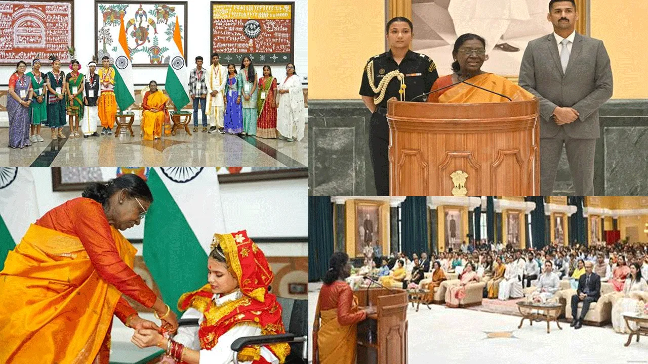 President of India, Smt. Droupadi Murmu, celebrates Raksha Bandhan with students from schools across the country at Rashtrapati Bhavan